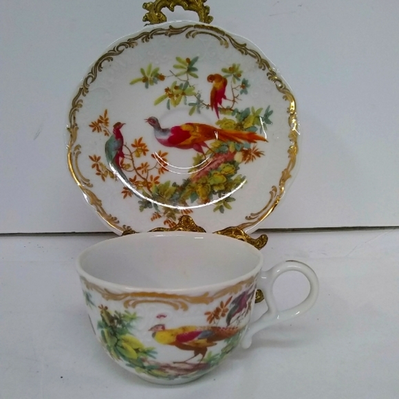 !💝Andrea by Sadek Cup & Saucer Porcelain Ceramic Floral Pheasant Bird Vtg-Col… - Picture 1 of 12